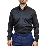 Black Cotton (Silk-like) Shirt (Buttoned-Cuff)